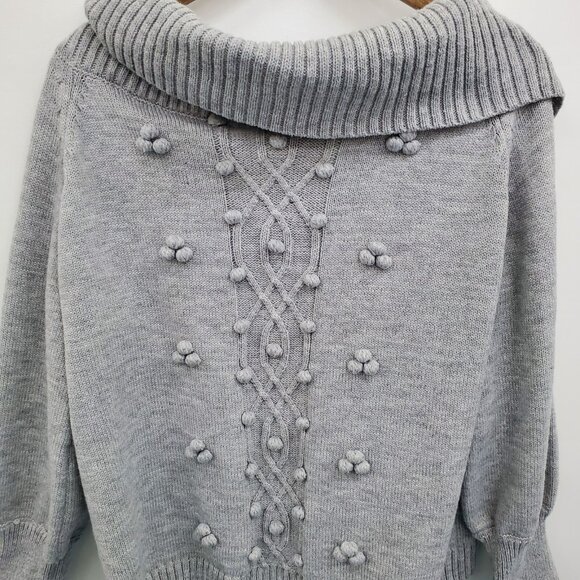 Womens 1X Gray Knit Bobble Sweater Pullover Off Shoulder Slouchy Collar Winter - Picture 11 of 15